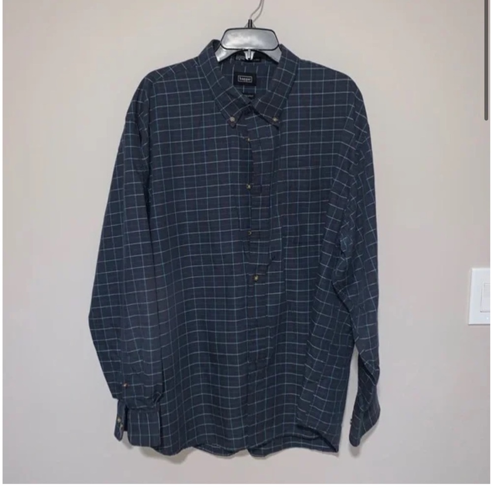 Haggar Navy Windowpane Button-Down Shirt Blue Casual Button Down Shirt XXL